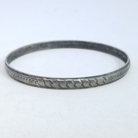 Vintage Tarnished Silver Tone Bangle Bracelet, Stacking Skinny Minimal Estate - Picture 1 of 4